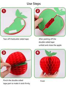 5入組蘋果形蜂窩紙花燈籠，非常適合學校、返校季家庭聚會裝飾 - 紅色 - 查看 8