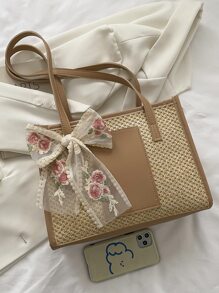 Bolso de hombro con diseño de flor de punto hueco a la moda, bolso de lazo de para mujeres