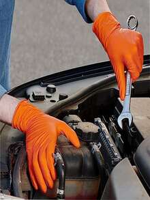 Guantes 4 desechable naranja nitrilo resistente , industrial , diamante textura - Naranja - Ver 4