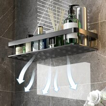 1pc Bathroom Storage Rack, Wall Mounted, Waterproof, No Trace Sticker, For Various Toiletries, Kitchen Shelf - Bạc - Xem 2