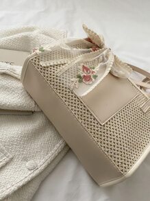Bolsa de paja ligera y casual con decoración de lazo para adolescentes, mujeres y estudiantes universitarias, perfecta para la universidad, el aire libre, los viajes, las salidas, bolso de hombro, bolso tipo Boston, bolso de playa, vacaciones, casual, bolso de playa llamativo para el verano, bolso de playa de paja de verano para mujeres, los bolsos de playa talla grande populares para mujeres, bolso de verano de vacaciones de moda, bolsos de mujer esenciales para vacaciones y días festivos