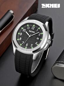 Skmei Skmei9286 Men's Luxury Silicone Watch, Stainless Steel Back, Water Resistant Quartz Watch