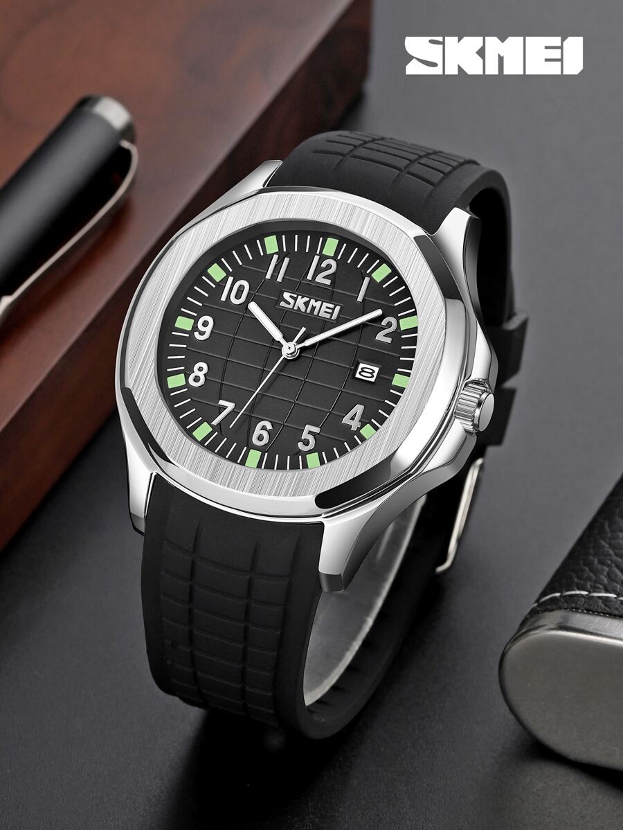 Skmei Skmei9286 Men's Luxury Silicone Watch, Stainless Steel Back, Water Resistant Quartz Watch