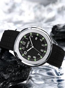 Skmei Skmei9286 Men's Luxury Silicone Watch, Stainless Steel Back, Water Resistant Quartz Watch