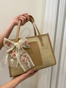 Bolso de hombro con diseño de flor de punto hueco a la moda, bolso de lazo de para mujeres
