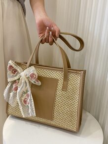 Bolso de hombro con diseño de flor de punto hueco a la moda, bolso de lazo de para mujeres