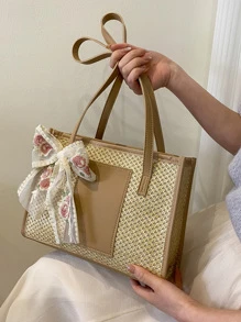 Bolso de hombro con diseño de flor de punto hueco a la moda, bolso de lazo de para mujeres