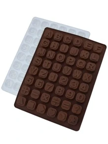 1 件 48 格矽膠巧克力模具,帶字母和數字,矽膠軟糖模具,糖果食品模具,用於蛋糕裝飾,烘焙水晶滴模具 - 咖啡棕 - 查看 6