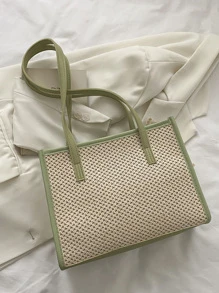 時尚鏤空編織花朵設計圍巾單肩包 - 綠色 - 查看 4