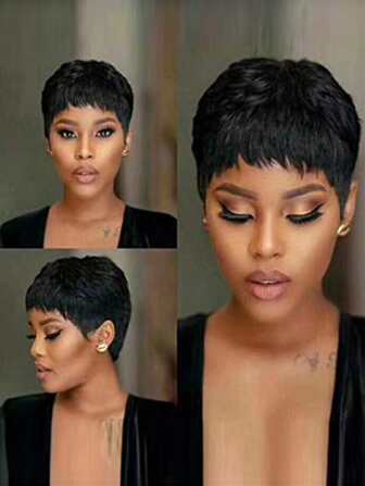 Pelucas sintéticas resistentes al calor, peluca negra ondulada Natural corta con flequillo, cabello Natural diario de 6 pulgadas para mujeres