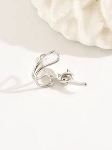 1入組金屬質感卡通貓設計耳夾 - 銀色 - 查看 3