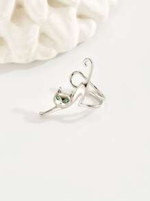 1入組金屬質感卡通貓設計耳夾 - 銀色 - 查看 2