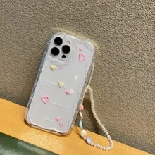 愛心圖案透明手機殼附帶繩子 - 無色 - 查看 3