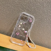 愛心圖案透明手機殼附帶繩子 - 無色 - 查看 4