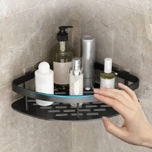 1pc Triangle Aluminum Storage Shelf, Simple Multipurpose Black Storage Rack For Home - 黑色 - 查看 1