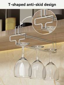 1 tủ treo ly rượu, giá đựng cốc bằng thép không gỉ, không cần khoan - Bạc - Xem 5