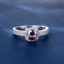 1pc Luxurious Sterling Silver Round Amethyst Ring For Women, Dating/engagement/wedding/birthday/anniversary Gift - Purple - View 2