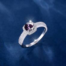 1pc Luxurious Sterling Silver Round Amethyst Ring For Women, Dating/engagement/wedding/birthday/anniversary Gift - Purple - View 5