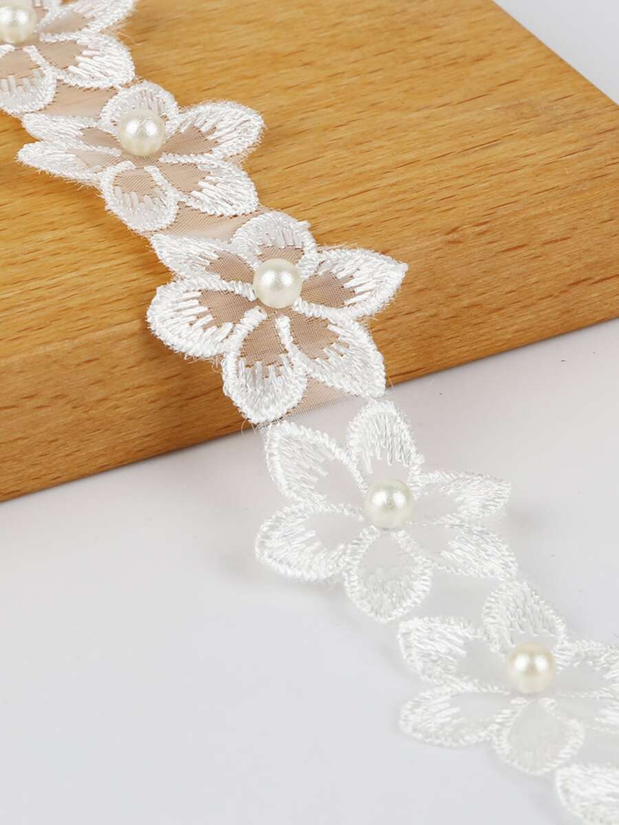 1卷/50厘米花朵刺繡蕾絲裝飾絲帶婚禮貼花DIY手工縫紉用品工藝裝飾 - 白色 - 查看 1