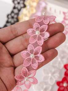 1卷/50厘米花朵刺繡蕾絲裝飾絲帶婚禮貼花DIY手工縫紉用品工藝裝飾 - 粉色 - 查看 2