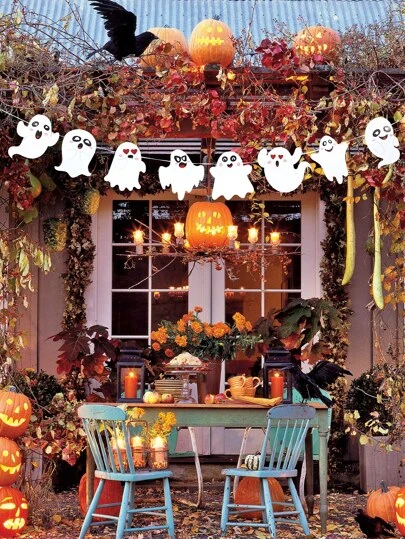 Halloween-Thema Kürbis und Geist Muster Papier Zug Flagge, Halloween-Party hängende Banner Dekoration Zubehör