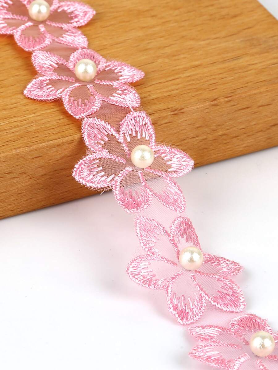 1卷/50厘米花朵刺繡蕾絲裝飾絲帶婚禮貼花DIY手工縫紉用品工藝裝飾 - 粉色 - 查看 1