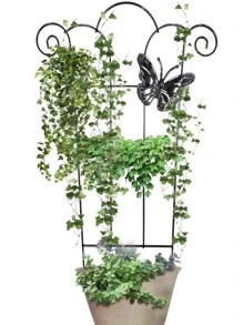 植物攀登架,戶外鐵花支架適用於盆栽,金屬線格形狀花園植物支撐邊框 - 黑色 - 查看 3