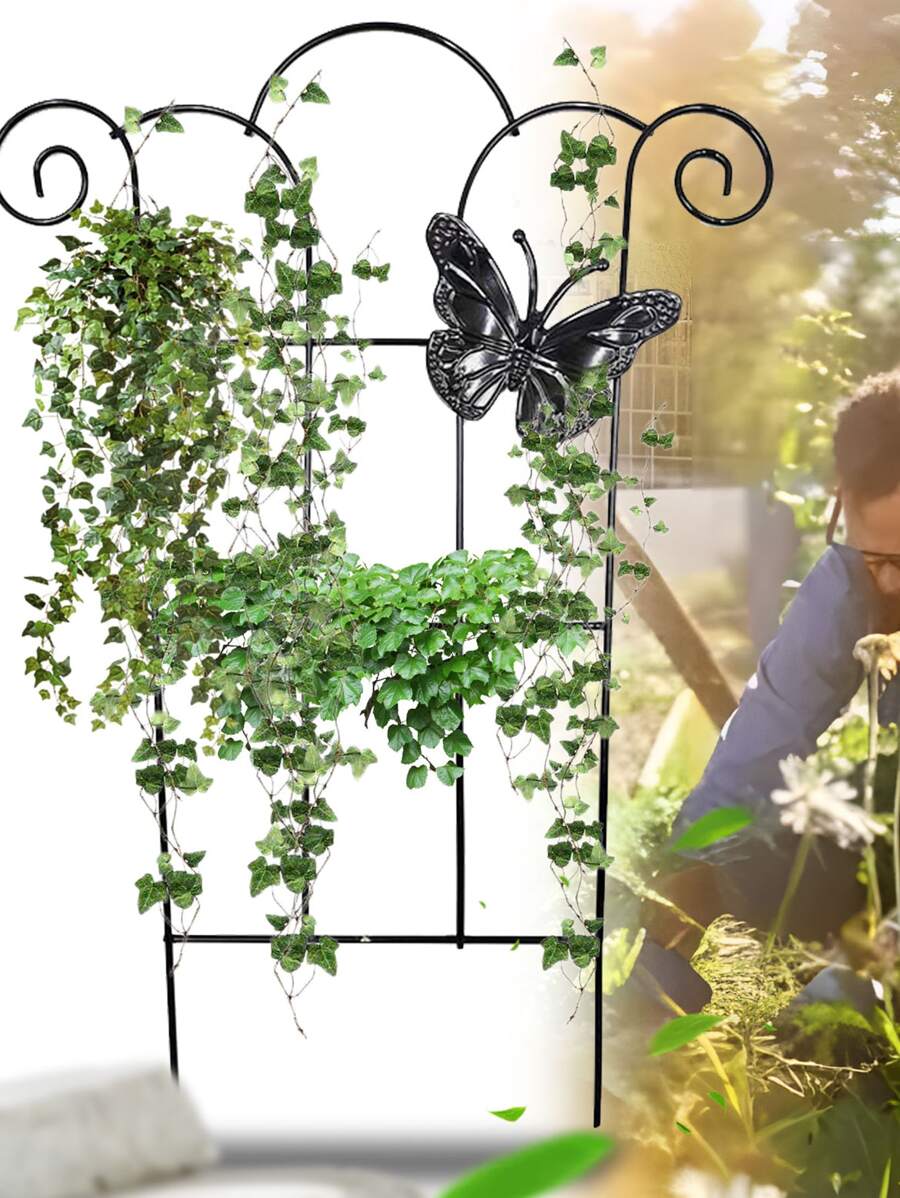 植物攀登架,戶外鐵花支架適用於盆栽,金屬線格形狀花園植物支撐邊框 - 黑色 - 查看 1