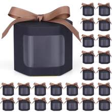 24pcs Black Hexagonal Bow Gift Boxes With Transparent Window, Cardboard Packaging Boxes For Gifts, Birthday Party, Holidays - Black - View 1