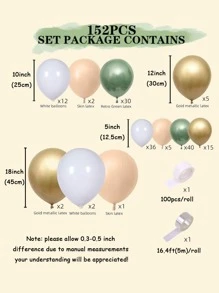 152pcs Sage Green And Metallic Gold Latex Balloon Arch Kit, Suitable For Graduation Ceremony, Birthday, Wedding, Anniversary, Celebration Events, Party Decoration - Green - View 3