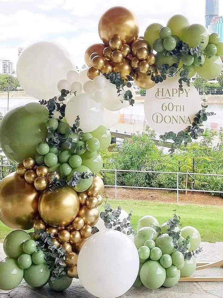 152pcs Sage Green And Metallic Gold Latex Balloon Arch Kit, Suitable For Graduation Ceremony, Birthday, Wedding, Anniversary, Celebration Events, Party Decoration - Green - View 1