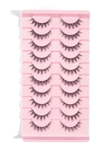 Happy Butterfly 10 对自然交叉全假睫毛，透明茎，蓬松纤细，适合日常使用，漫画睫毛，旅行必备，假睫毛，睫毛，假睫毛 - 黑色 - 查看 7