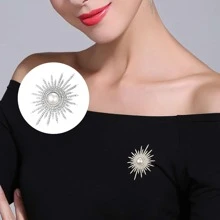 1 Pc New Fashion Elegant Glittering Sunflower Brooches Silver Gold Color Rhinestone Alloy Pearl Brooch Lady Party Pins Birthday Jewelry Clothing Accessory Collar Decoration Suit Sweater, Cardigan Brooch - Silver - View 11