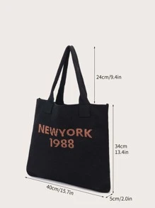 Letter Graphic Crochet Bag Large Capacity Double Handle - Black - View 7