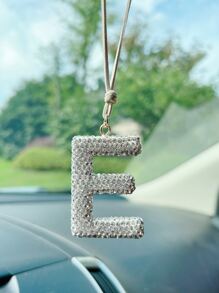 Đồ trang trí Rhinestone Thiết kế chữ cái Trang trí treo xe - trắng - Xem 1