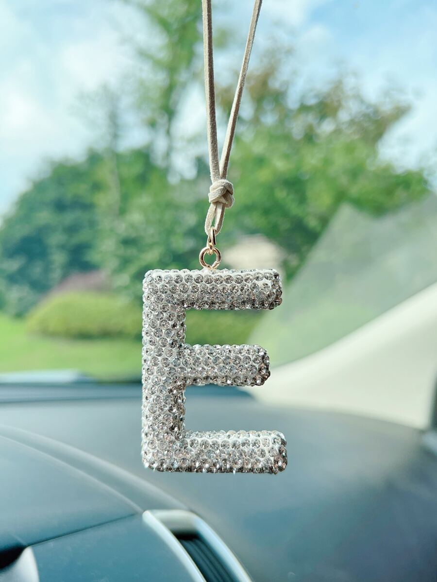 Đồ trang trí Rhinestone Thiết kế chữ cái Trang trí treo xe - trắng - Xem 1