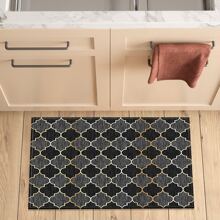Moroccan Geometric Textured Runner Rug Kitchen Rugs With Non-Slip Mat Carpet For Kitchen Living Bath Room Corridor Bed Sofa - Black - View 9