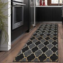 Moroccan Geometric Textured Runner Rug Kitchen Rugs With Non-Slip Mat Carpet For Kitchen Living Bath Room Corridor Bed Sofa - Black - View 5
