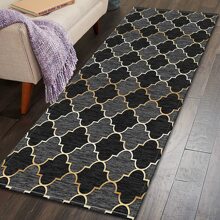 Moroccan Geometric Textured Runner Rug Kitchen Rugs With Non-Slip Mat Carpet For Kitchen Living Bath Room Corridor Bed Sofa - Black - View 4