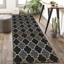Moroccan Geometric Textured Runner Rug Kitchen Rugs With Non-Slip Mat Carpet For Kitchen Living Bath Room Corridor Bed Sofa - Black - View 6