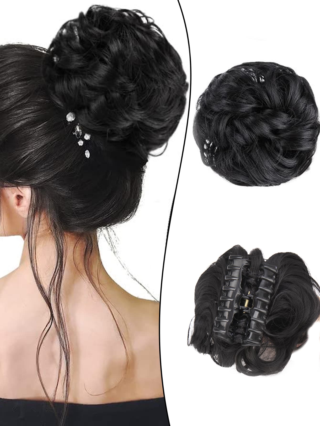 Lộn xộn Tóc búi Phụ kiện tóc NỮ Xoăn Sóng Kẹp tóc Cái vuốt Tóc búi Sợi tổng hợp Tóc búi Cái vuốt Kẹp tóc Đính kèm Kẹp tóc - màu đen - Xem 1