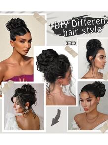 Lộn xộn Tóc búi Phụ kiện tóc NỮ Xoăn Sóng Kẹp tóc Cái vuốt Tóc búi Sợi tổng hợp Tóc búi Cái vuốt Kẹp tóc Đính kèm Kẹp tóc - màu đen - Xem 3