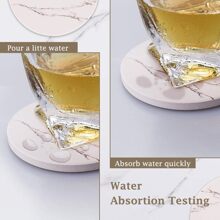 6 件带支架的饮料杯垫，6 件套吸水杯垫，大理石风格陶瓷饮料杯垫，用于桌面保护，适用于各种杯子、木桌、酷炫家居装饰，4 英寸