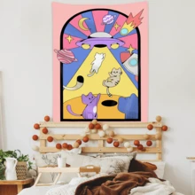 1 Tapiz Con Diseño De Nave Espacial De Dibujos Animados Para Decoración Del Hogar, Sala De Estar, Dormitorio, Habitación De Niños O Niñas, 1 Unidad - Multicolor - Ver 2