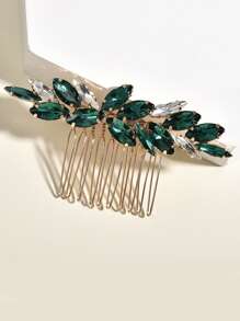 1 件女士玻璃水钻发梳，新娘婚礼派对活动配件 - 綠色 - 查看 1