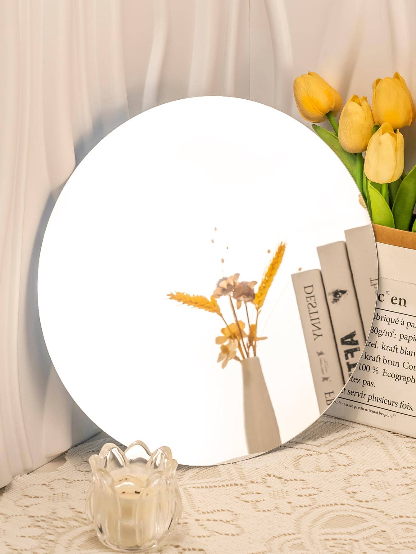 1pc Round Shaped Mirror Decoration For Bedroom, Bathroom And Living
