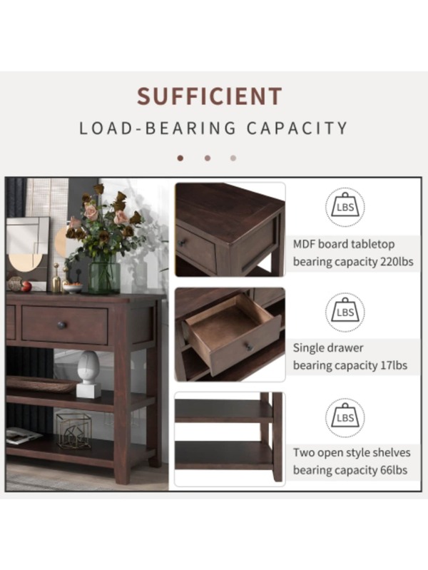 50 Inch Retro Design Console Table Sofa Table with 3 Drawers and 2 Open
