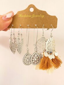 3對/套波西m亞西方風格流蘇耳環適合女士,節日配件 - 銀色 - 查看 1
