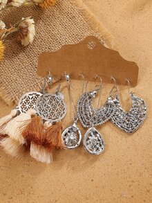 3對/套波西m亞西方風格流蘇耳環適合女士,節日配件 - 銀色 - 查看 10