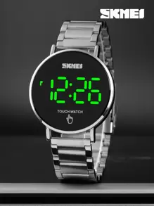 SKMEI 1pc Men Silver Stainless Steel Strap Fashionable Water Resistant Round Dial Digital Watch, For Daily Decoration - Silver - View 1